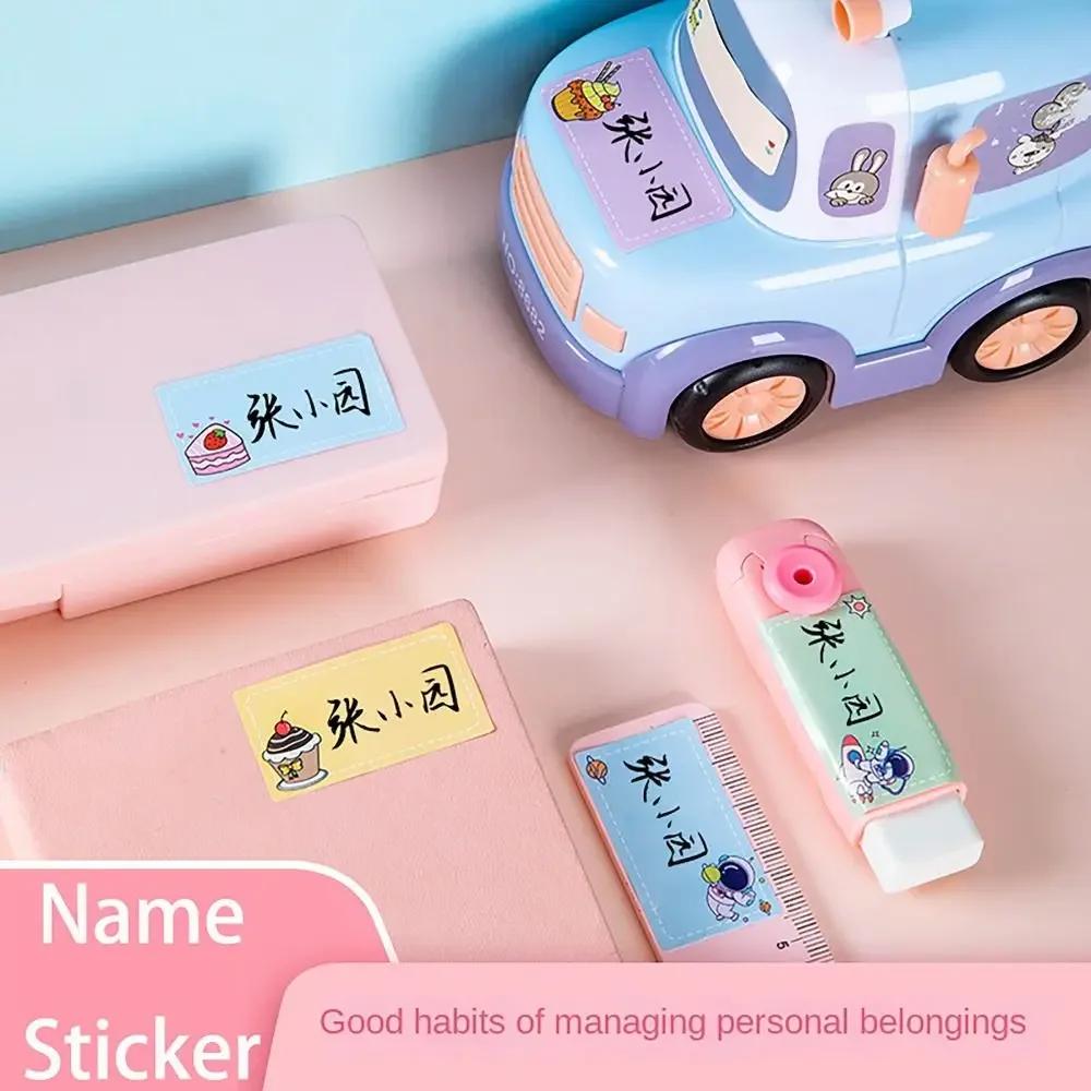 1Roll Cartoon Name Label Sticker Student Handwritten Name Sticker Self-Adhesive Waterproof Tag Sticker Stationery Labels Sticker