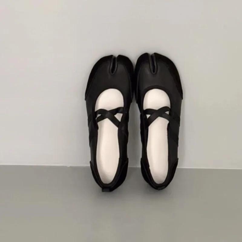 Черный Серебристый Красный Балетки Кроссовки Женские Разделенный Носок Балерина Таби Обувь для Ходьбы Женская Обувь Мэри Джейн Летняя