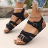 Fashion Buckle Strap Flat Sandals for Women Summer 2025 Casual Outdoor Beach Shoes Woman Lightweight Non Slip Black Cork Sandals