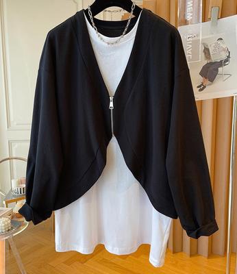 Женский свитшот большого размера в корейском стиле, имитация двойки, осенний, с длинным рукавом, повседневный, свободный худи, на молнии, топ, пуловер оверсайз