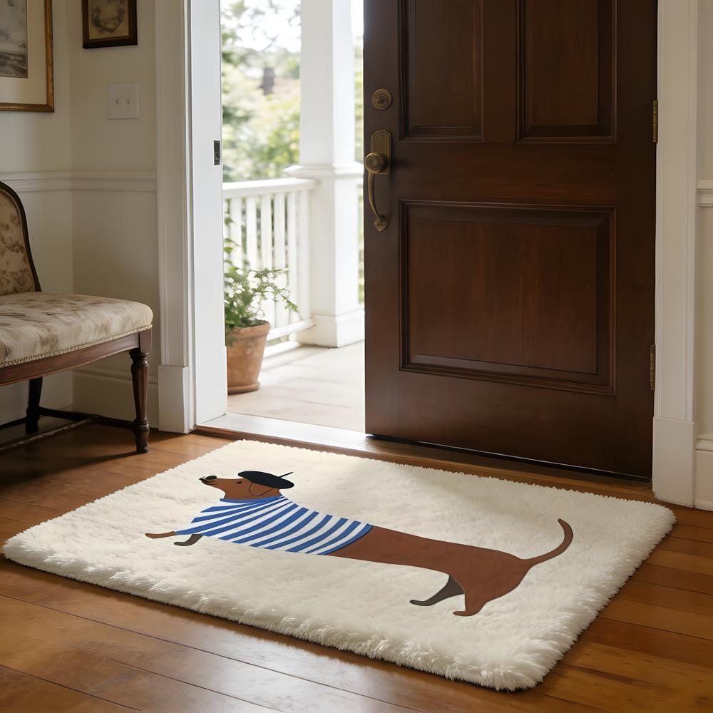 Floor Mat Soft Flannel Rug Non Slip Absorbent Mat for Bathroom Bedroom Home Decor Anime Cute Dachshund puppy