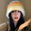 Colorful Striped Knitted Hat Ear Protection Woolen Bucket Cap New Knitted Bonnet Hat  Unisex