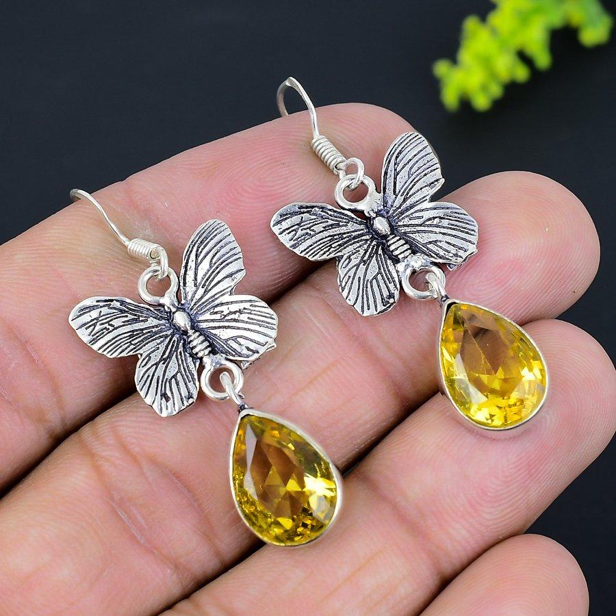 Подарочные серьги из стерлингового серебра 925 пробы с драгоценным камнем цитрином 1,89 дюйма b2e84