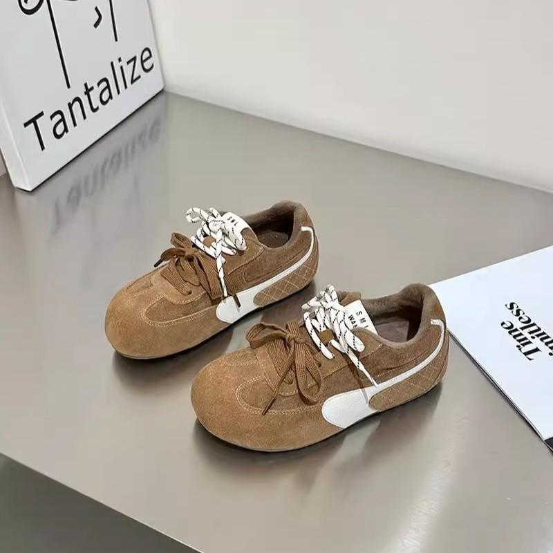 Легкая мягкая подошва~ бархатные уродливо-милые немецкие тренировочные туфли женские 2025 зима новые двухцветные шнурки повседневные туфли Форреста Гампа