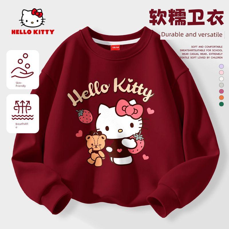 Флисовая толстовка для девочек Hello Kitty Красная 2025 Новая Стильная для Детей Старшего Возраста Детская Знак Зодиака Топ Модный