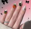 Nail Art Halloween Cute Black Cat Moon Pumpkin Long Almond Wearing Nail Pads
