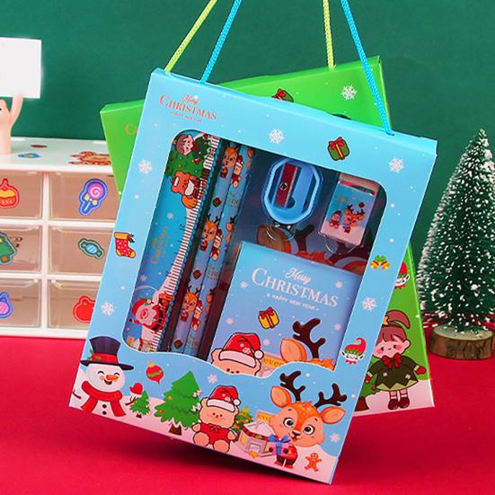 Christmas Stationery Set Cartoon Xmas Pattern Pencil Sharpener Erasers Pencils Kawaii School Stationery Supplies