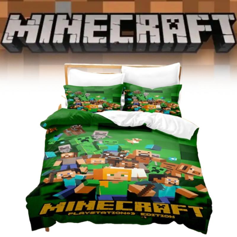 Duvet Minecraft 3d Cover Bedding Set Pillowcase Cartoon Print Double Single