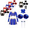 Kids Girls Cheerleading Set Long Sleeve Crop Top with Pleated Skirt and Bowknot Headwear Knee High Stockings 2Pcs Flower Balls for Dance Performance