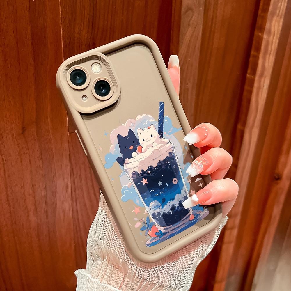 Для iPhone 16 15 Pro Max Redmi Note 13 12 11 Pro Samsung S24 Plus S24 Ultra A52 A72 A54 Мультяшный черный белый кот полная камера защитный мягкий чехол