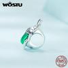 WOSTU 925 Sterling Silver Green Enamel Wings Blue Zircon Beetle Bead Charms for Women Bangle and Bracelet DIY Jewelry