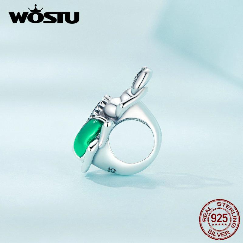 WOSTU 925 Sterling Silver Green Enamel Wings Blue Zircon Beetle Bead Charms for Women Bangle and Bracelet DIY Jewelry