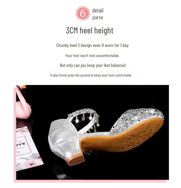 Розовые сандалии принцессы со стразами для девочек - Дышащие и модные в корейском стиле для летних выступлений детей среднего и старшего возраста