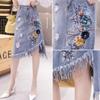 Elegant 3D Flower with High Waist and Asymmetrical A-line Denim Skirt for Women