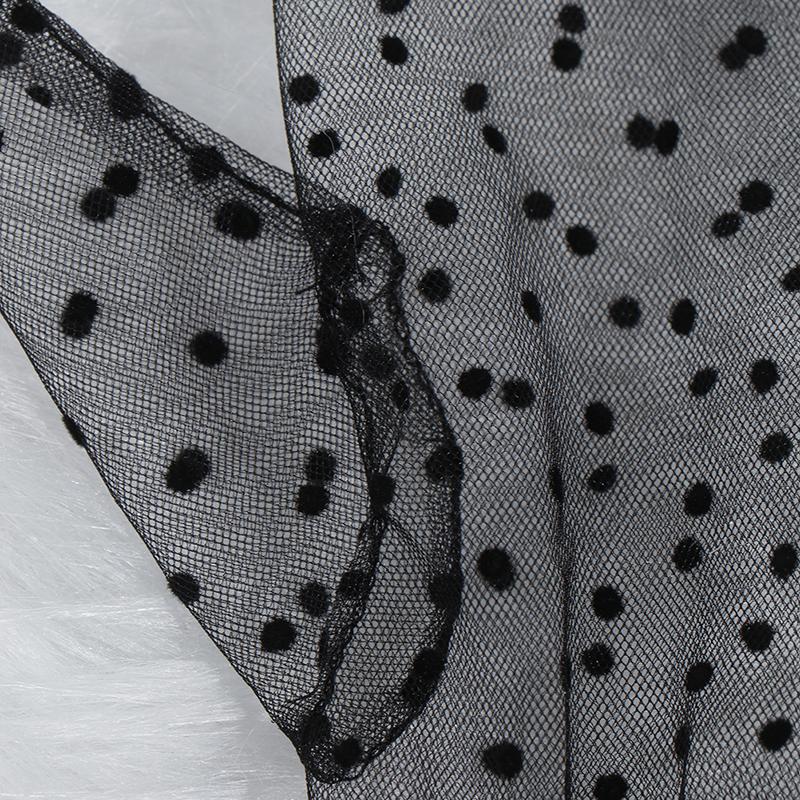 Кружевные короткие перчатки с рюшами и многослойной отделкой из тюля, полупрозрачная сетка, черный в горошек