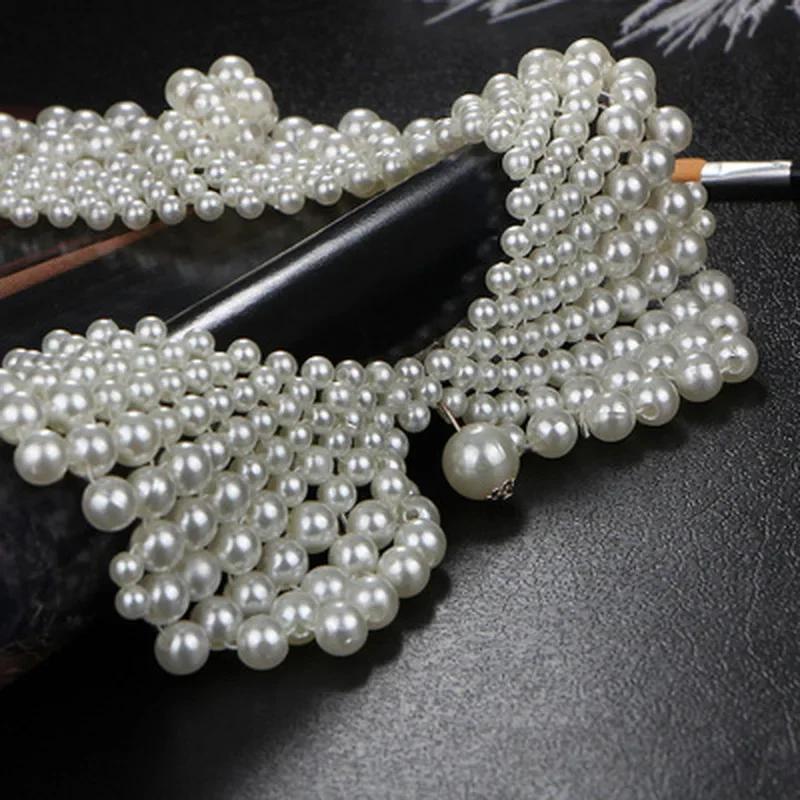 Ethnic Braided Pearl Fake Collar Standing Beads Detachable Female Party Bridal Dress Decoration