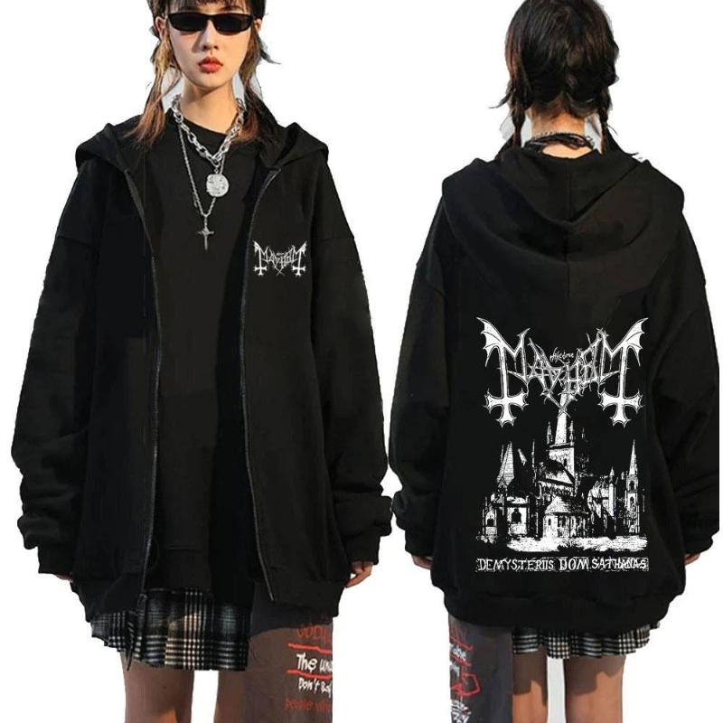 Mayhem De Mysteriis Dom Sathanas Album Толстовки с капюшоном на молнии Death Metal Gothic Толстовка с капюшоном на молнии для мужчин и женщин Куртка с капюшоном из флиса большого размера