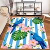 Blue Parrot Tropical Carpet with Flowers and Leaves, Striped Background Suitable for use as an anti-slip for living room bedroom sofas