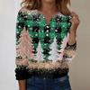 Women's Fashion Casual V-Neck Long Sleeve Decorative Button Christmas Print Top