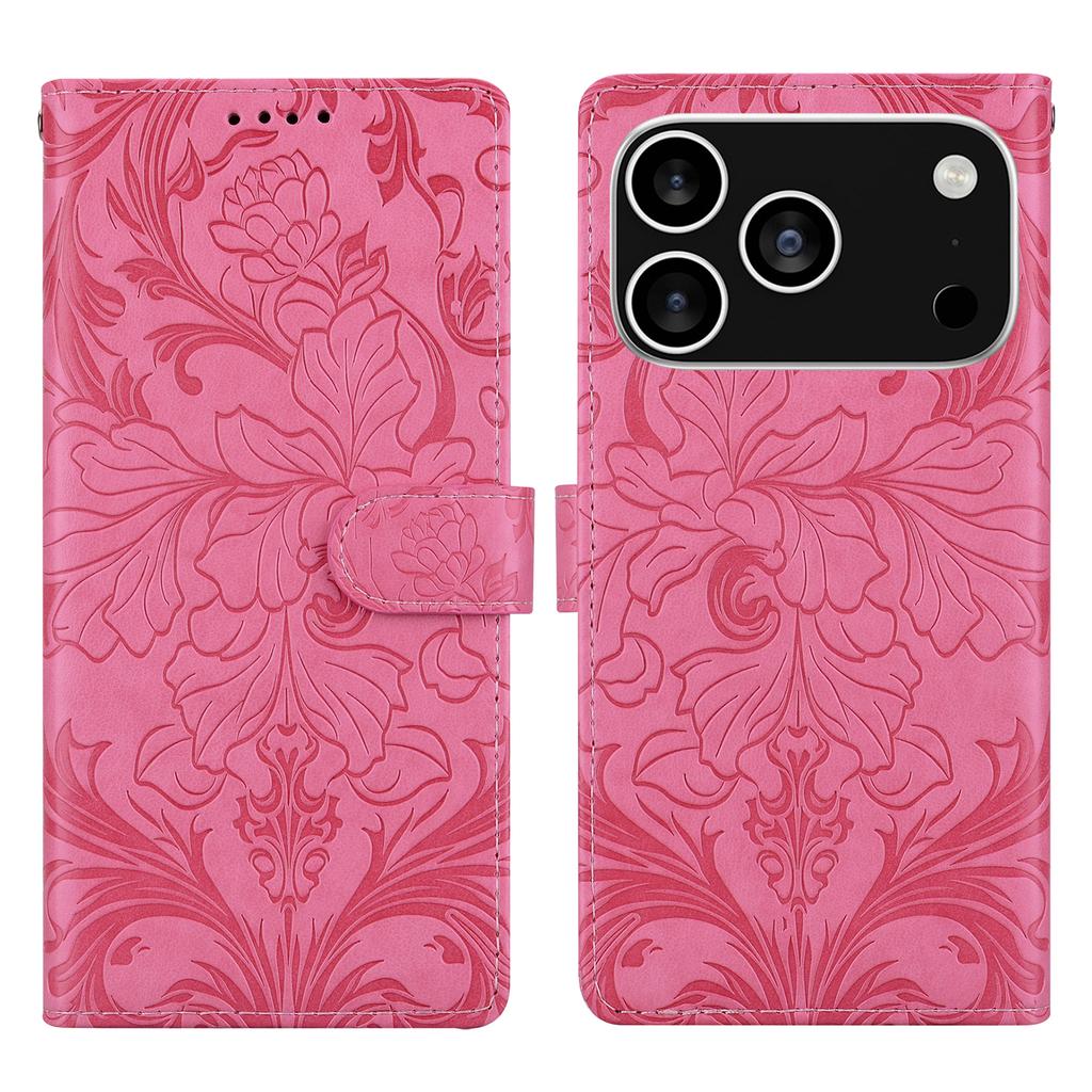 For iPhone 17 Pro Max Leather Case Imprinted Floral Pattern Wallet Stand Flip Phone Cover