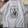 The Reader Tarot Card TShirt Skeleton Reading T Shirt Summer Cotton Book Lover Bookish Tshirt Unisex Women Unisex Oversized Tees