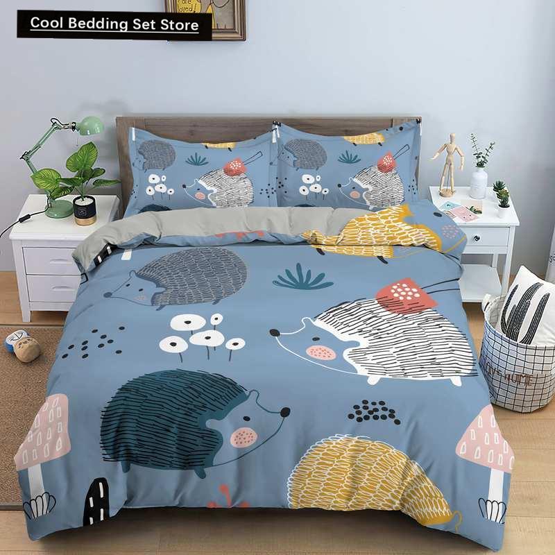 Пододеяльник с изображением ежа King Queen 3D Lovely Animal Комплект постельного белья для детей, подростков, взрослых, дикая природа, пододеяльник, наволочка, детские подарки