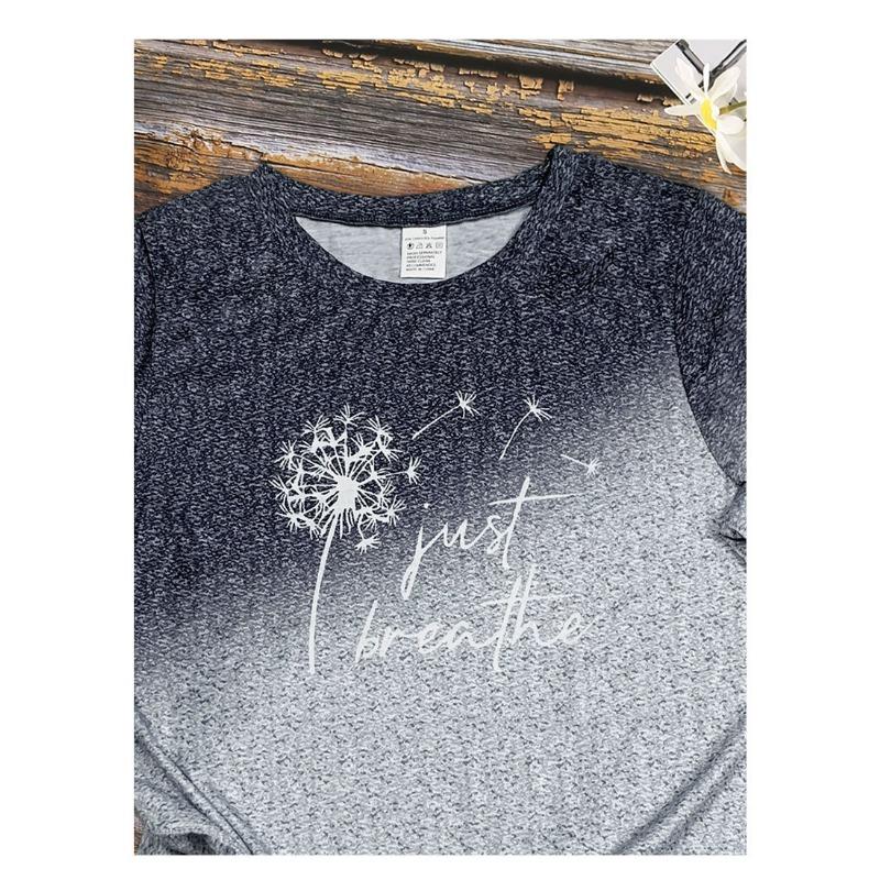 Summer Gradient Dandelion Pattern Printed Women's T-shirts Fashionable Street Round Neck Straight Tube Short Sleeved Top