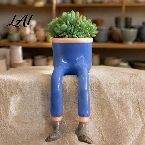 Resin Succulents Pot with Drainage Funny Leggy Human Shaped Planter Creative Legs Sitting Figurine Flower Pot Unique Planter for Indoor Home