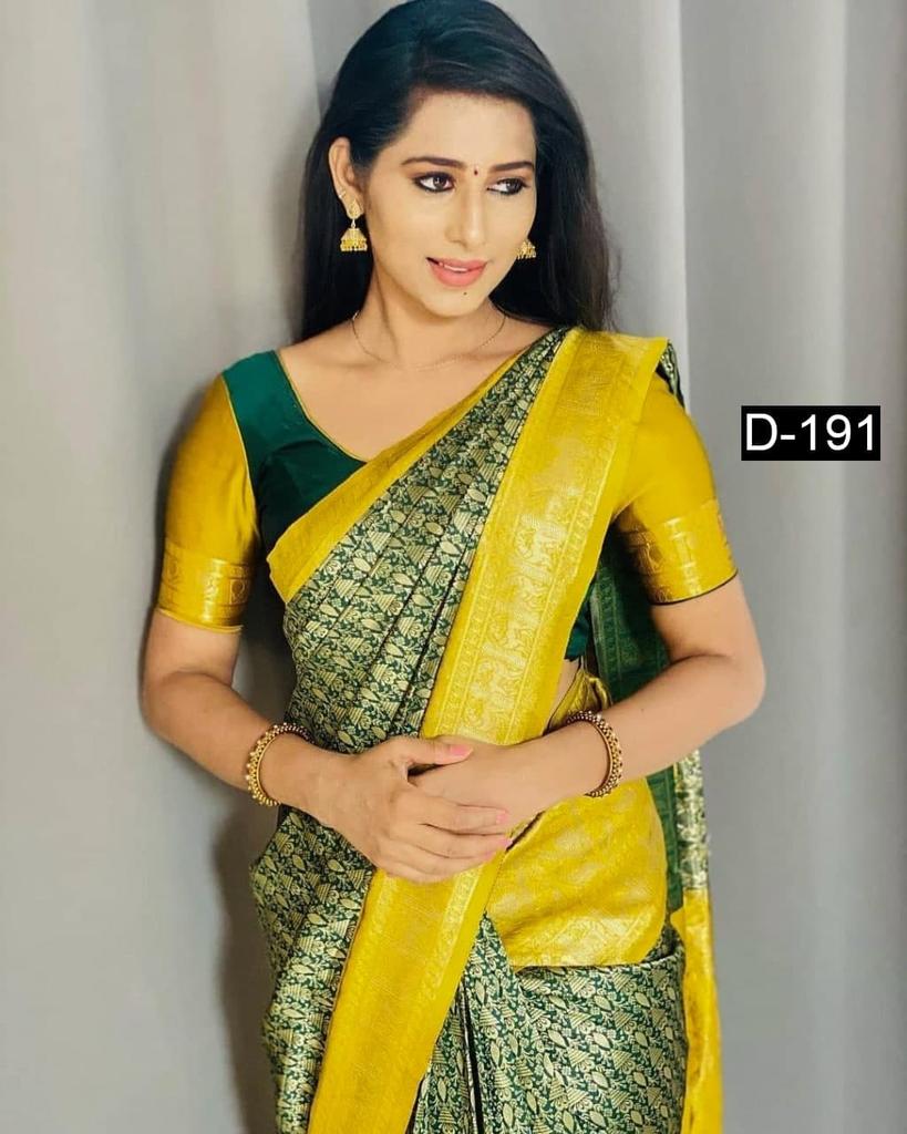 Индийское традиционное мягкое шелковое сари личи с жаккардовым плетением