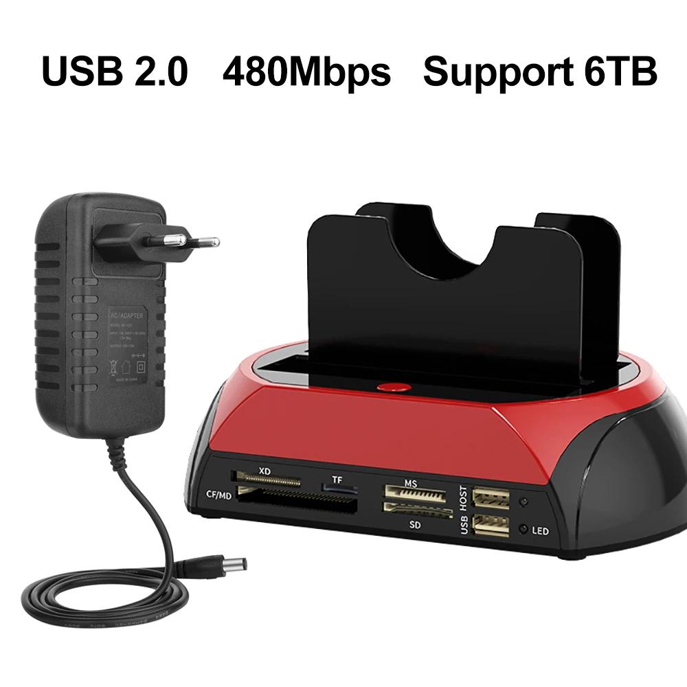 Двухдисковая внешняя док-станция для жестких дисков USB 3.0 с функцией 10-в-1 и кардридером