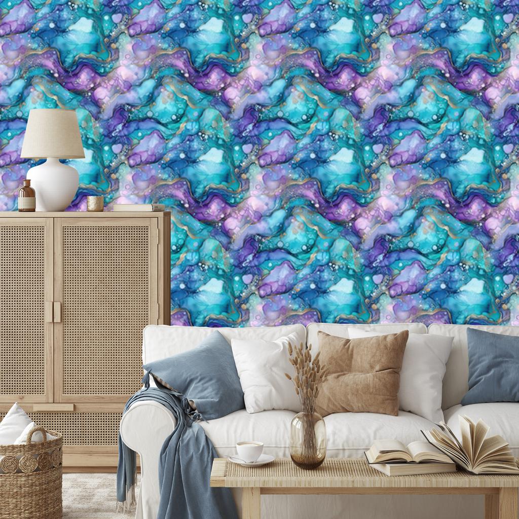 Wallpaper Ink blue, turquoise, purple and celadon 50x1000