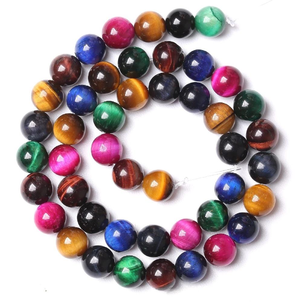Микс Цветной Тигровый Глаз Натуральный Камень Бусины 15"Нить Гладкие Свободные Разделительные Бусины 4/6/8/10/12мм для Изготовления Ювелирных Изделий DIY Браслеты Аксессуары