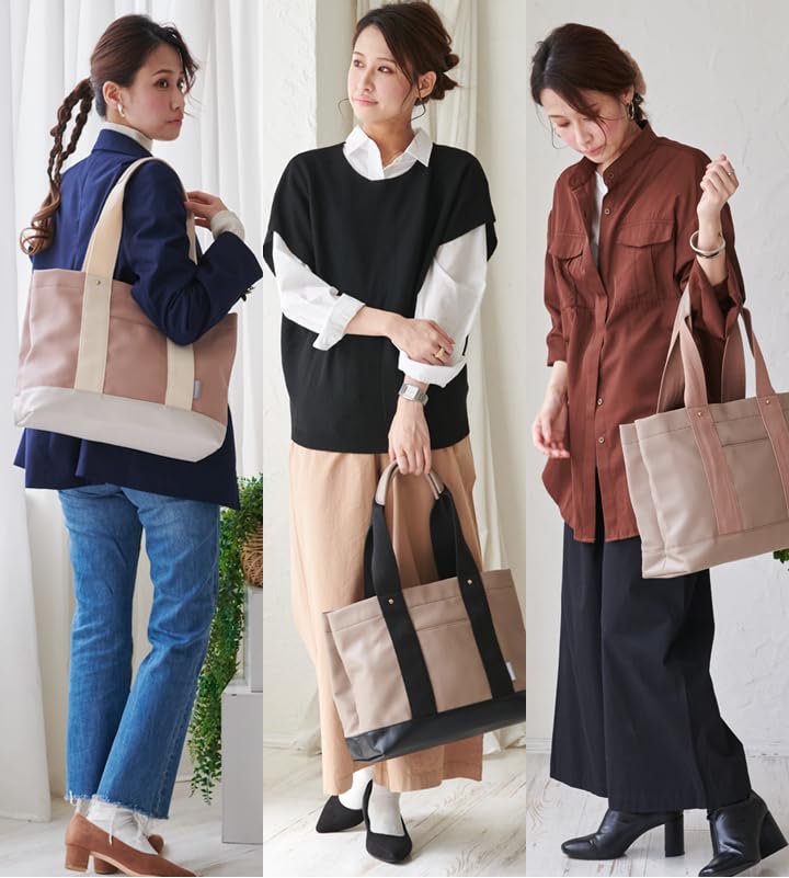 Lizdays Large A4 Tote Bag with Zipper and Dividers for Commuting and Work Women's (Gray Beige)