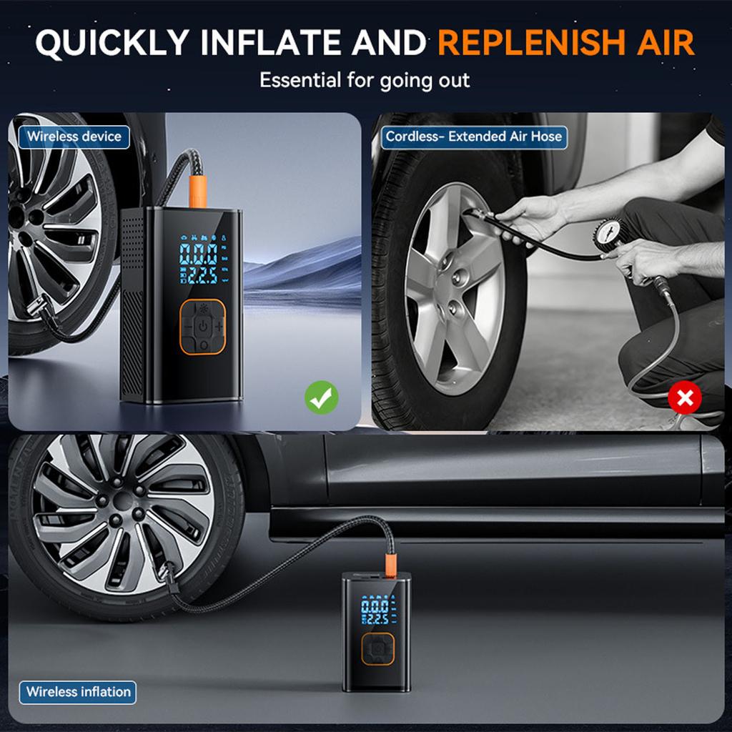 MotorX Накачка шин Портативный компрессор 2-го поколения, Большая накачка шин Скорость 0 секунд Быстрая накачка, Емкость аккумулятора 15000 мАч, 65 Вт