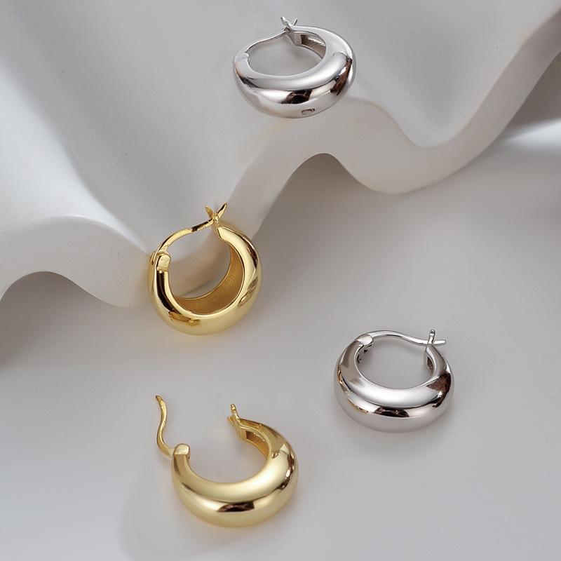 Korean S925 Geometric Halo Hoop Earrings for Women - Elegant and Classic Design