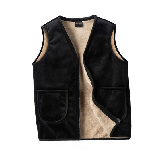 Men Vest Coat V-Neck Sleeveless Solid Color Velvet Lined Vest Coat with Pockets