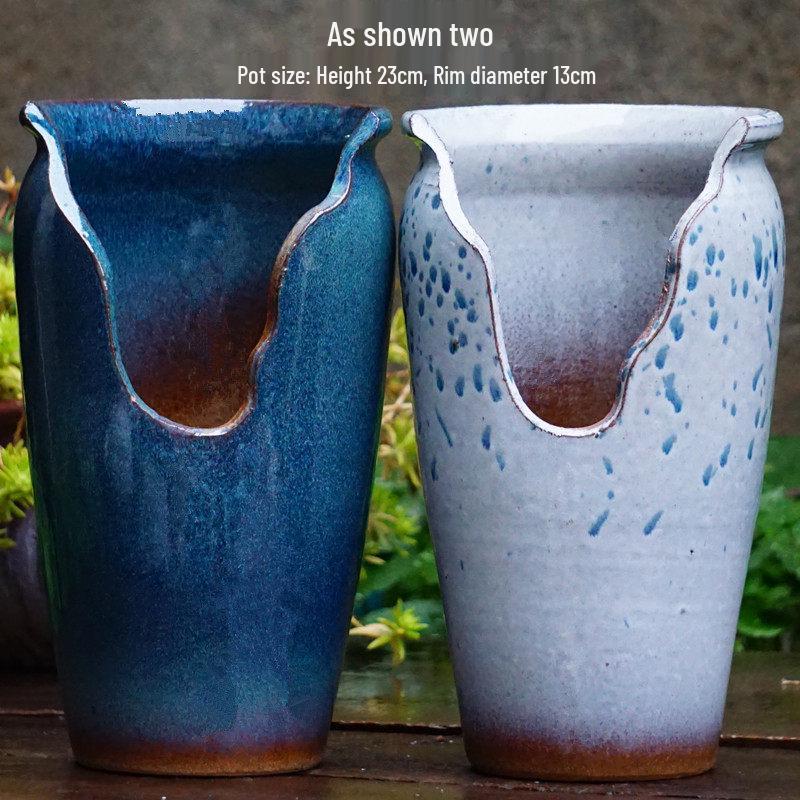 Handmade Coarse Pottery Zisha Succulent Planter - Breathable Ceramic with Cliff-like Textured Finish