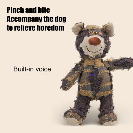 Squeaky Dog Chew Toy Interactive Plush Bear Toy with Sound Indestructible Dog Teeth Cleaning Toy for Aggressive Chewers