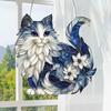 Sun Catcher Blue White Cat Decorative Light Hanging Decoration Cat Wall Art Charm Indoor Outdoor Garden Decor