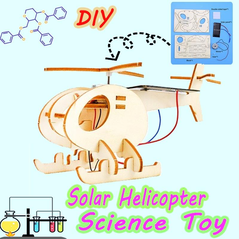 DIY Wooden Solar Helicopter Toy for Children Physics Science Experimental Handmade Assembly Model Kits Educational Toys Gifts