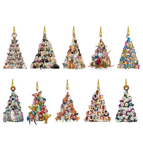 Рождественская елка подвесное украшение в форме дерева акриловое украшение 2D плоские животные сложенные подвески