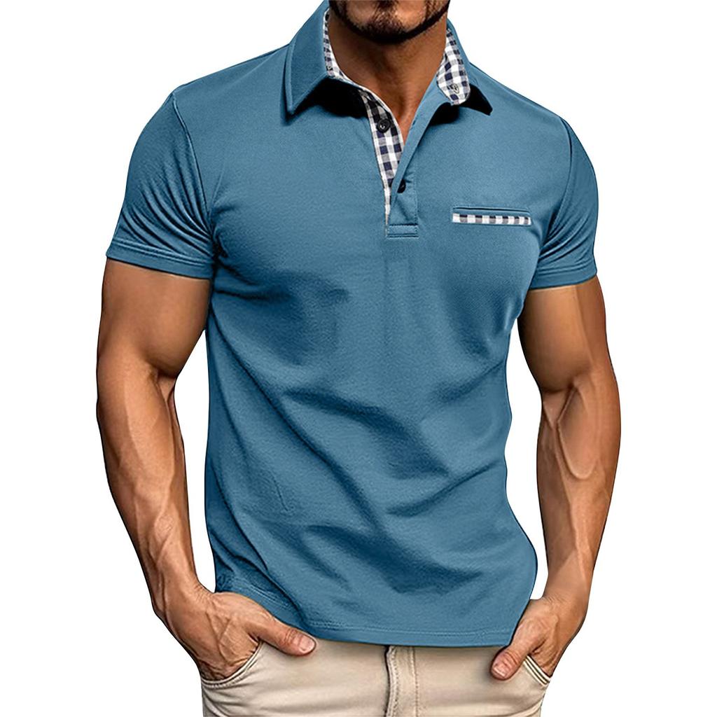Мужская весенняя однотонная рубашка с коротким рукавом и лацканами, мужская повседневная модная рубашка