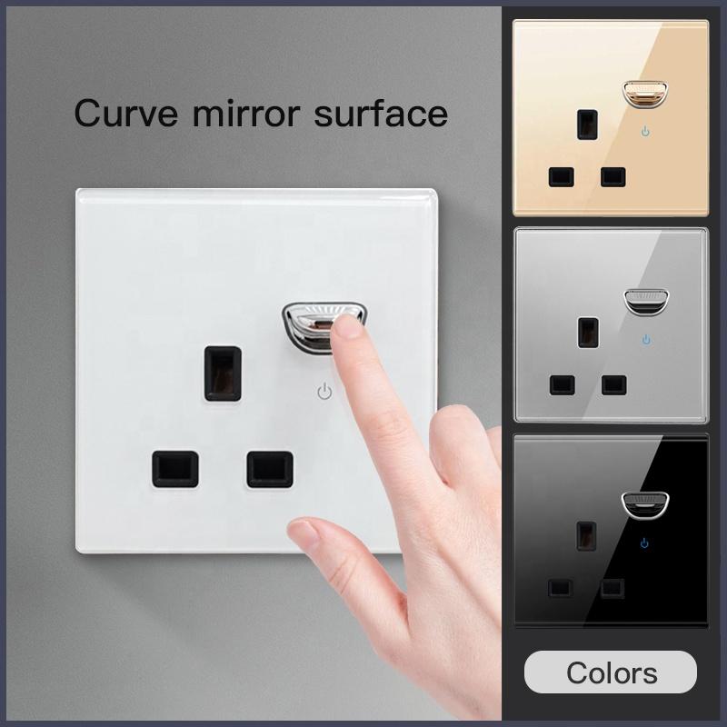 Chinese Factory 3 Gang Toggle Switches with White Glass Panel and 3 Smile Buttons Switch for Home Wall Switches & Sockets