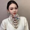 Junjun live broadcast popular leopard print silk scarf women's magnetic buckle new scarf autumn and winter cotton and linen neck scarf triangle scarf