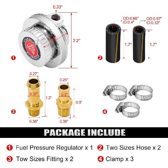 Adjustable Carb Fuel Pressure Regulator Kit Universal Manual 1-5 Psi Fuel Pump Pressure Regulator FPR For Carburetor Engine With 8Mm 10Mm Adapters