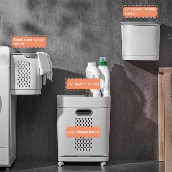 2-Tier Rolling Laundry Hamper Dirty Clothes Hamper Cart with 3 Detachable Baskets Wheeled Laundry Basket for Laundry Room Bathroom