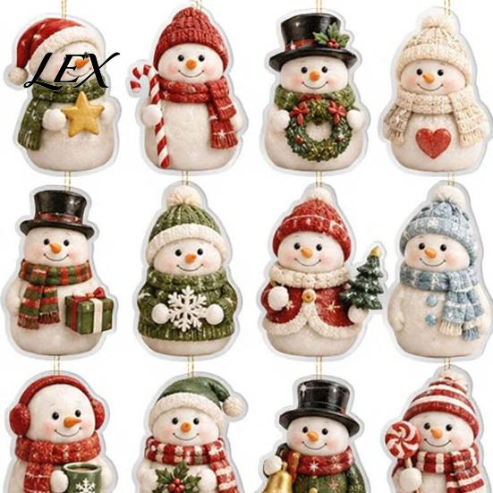 Christmas Party Favors Snowman Countdown Calendar, 24-Day Acrylic Ornament Set with Winter Tree Ornaments Figures, Hanging Decor, Holiday Gift