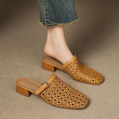 Тканая дышащая сумка для обуви с полыми отверстиями, крутые тапочки, женские новые летние женские туфли, повседневная сетчатая полуторцовая обувь