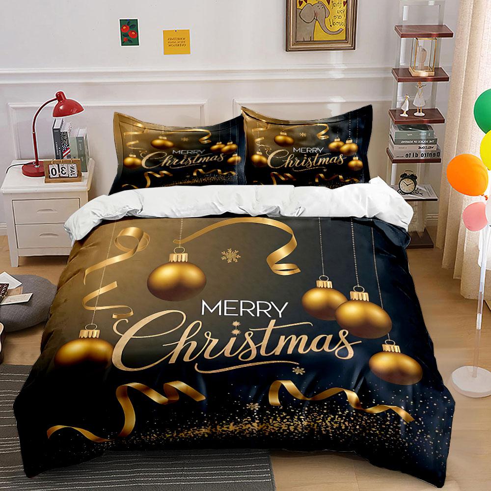 Golden Merry Christmas Decor Bedding Duvet Cover Set Duvet Cover Pillowcases (1*Duvet Cover 2*Pillowcases, without duvet insert)