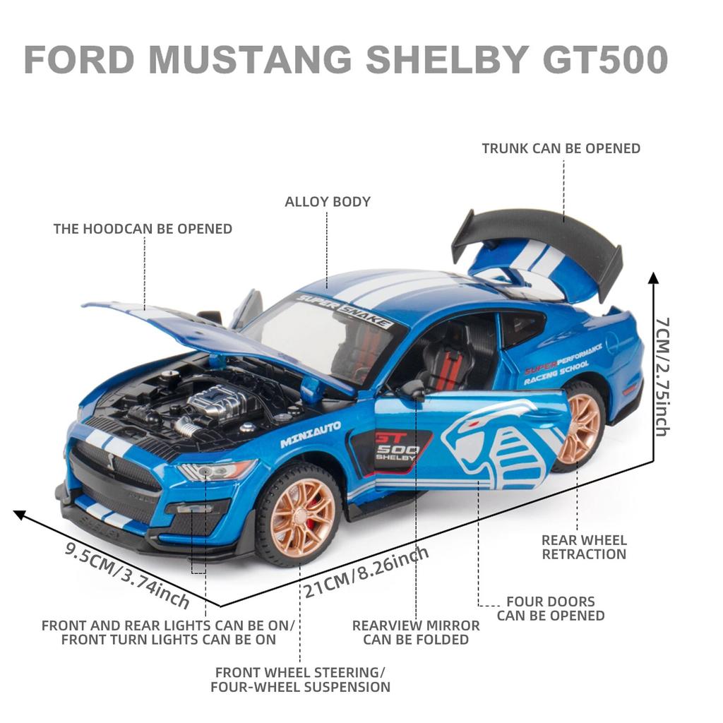 Модель Ford Mustang GT Alloy 1/24 со звуковыми и световыми функциями. Премиальная подарочная упаковка. Идеально подходит для демонстрации, коллекционирования или подарка.